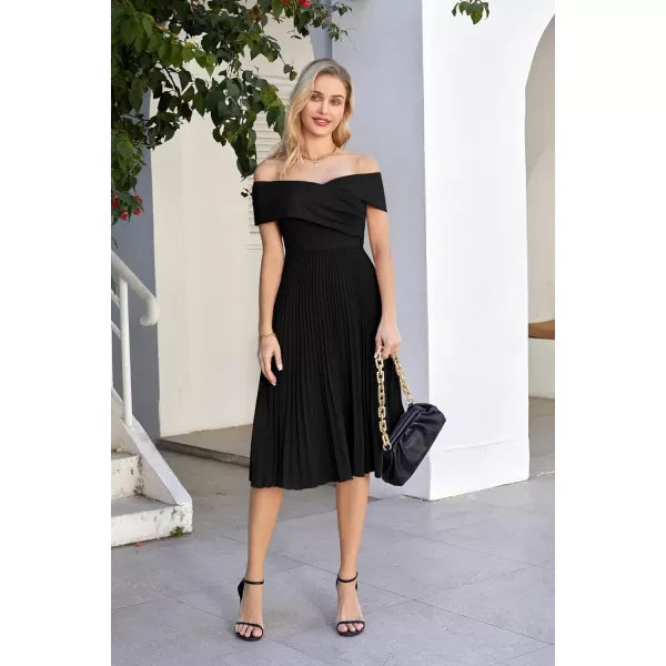 GRACE KARIN 2023 Off Shoulder Wedding Guest Dresses Pleated ALine Cocktail Dresses for Women Evening PartyBlack