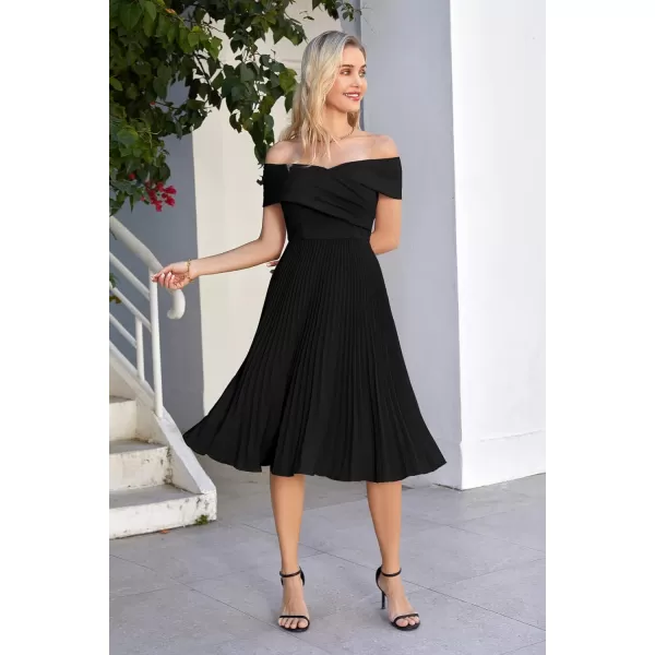 GRACE KARIN 2023 Off Shoulder Wedding Guest Dresses Pleated ALine Cocktail Dresses for Women Evening PartyBlack