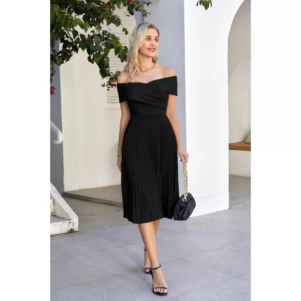 GRACE KARIN 2023 Off Shoulder Wedding Guest Dresses Pleated ALine Cocktail Dresses for Women Evening PartyBlack