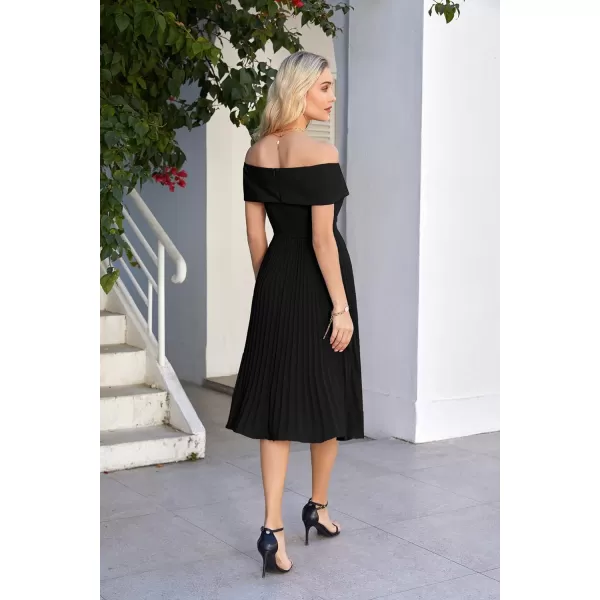 GRACE KARIN 2023 Off Shoulder Wedding Guest Dresses Pleated ALine Cocktail Dresses for Women Evening PartyBlack