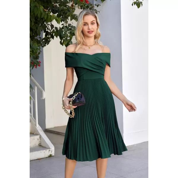 GRACE KARIN 2023 Off Shoulder Wedding Guest Dresses Pleated ALine Cocktail Dresses for Women Evening PartyDark Green