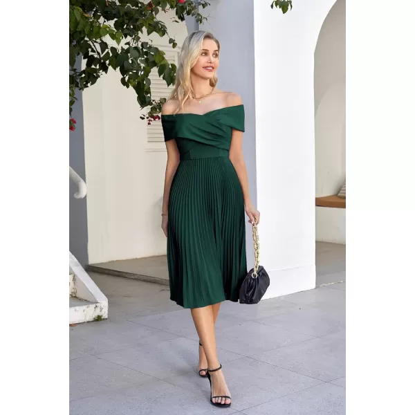 GRACE KARIN 2023 Off Shoulder Wedding Guest Dresses Pleated ALine Cocktail Dresses for Women Evening PartyDark Green