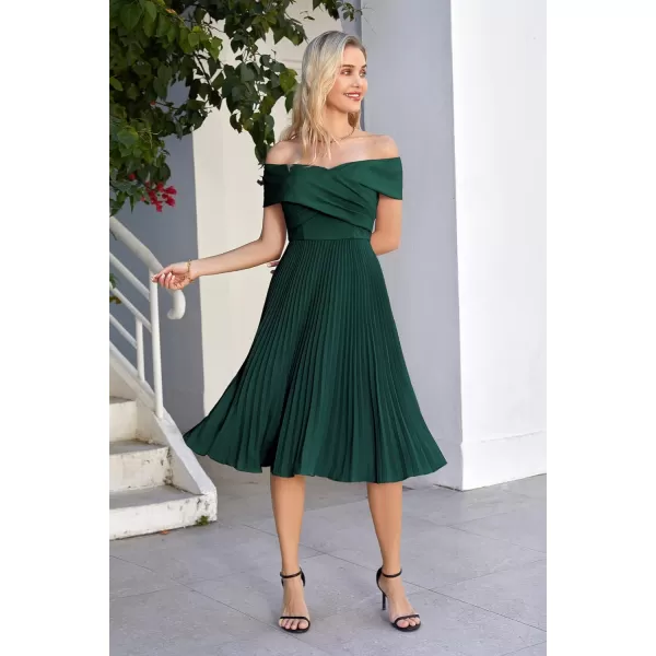 GRACE KARIN 2023 Off Shoulder Wedding Guest Dresses Pleated ALine Cocktail Dresses for Women Evening PartyDark Green