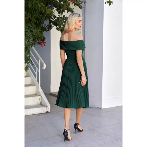 GRACE KARIN 2023 Off Shoulder Wedding Guest Dresses Pleated ALine Cocktail Dresses for Women Evening PartyDark Green