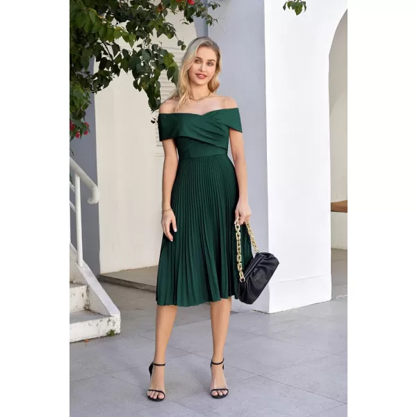 GRACE KARIN 2023 Off Shoulder Wedding Guest Dresses Pleated ALine Cocktail Dresses for Women Evening PartyDark Green