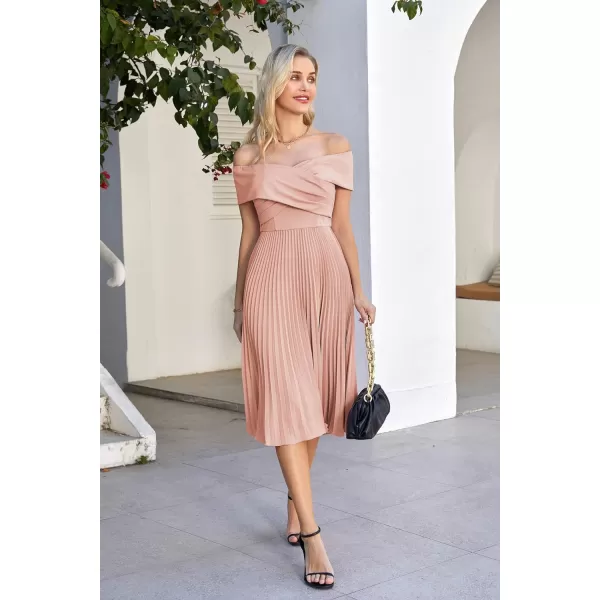 GRACE KARIN 2023 Off Shoulder Wedding Guest Dresses Pleated ALine Cocktail Dresses for Women Evening PartyPink