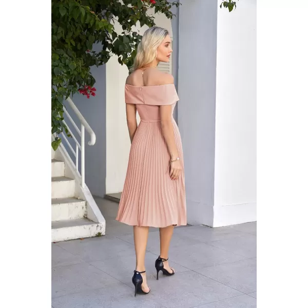 GRACE KARIN 2023 Off Shoulder Wedding Guest Dresses Pleated ALine Cocktail Dresses for Women Evening PartyPink