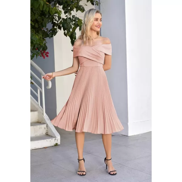 GRACE KARIN 2023 Off Shoulder Wedding Guest Dresses Pleated ALine Cocktail Dresses for Women Evening PartyPink