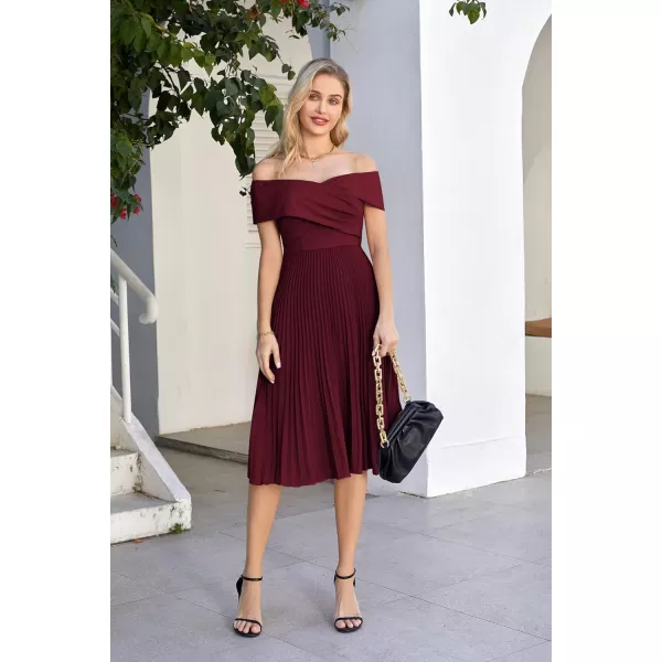 GRACE KARIN 2023 Off Shoulder Wedding Guest Dresses Pleated ALine Cocktail Dresses for Women Evening PartyWine Red