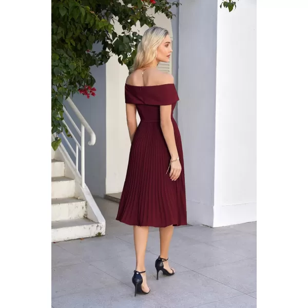 GRACE KARIN 2023 Off Shoulder Wedding Guest Dresses Pleated ALine Cocktail Dresses for Women Evening PartyWine Red