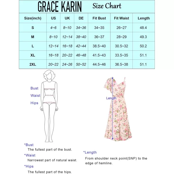 GRACE KARIN 2023 Spring Satin Floral Dress for Women Wedding Guest Wrap V Neck Asymmetric Sleeve A Line Midi DressWine Red