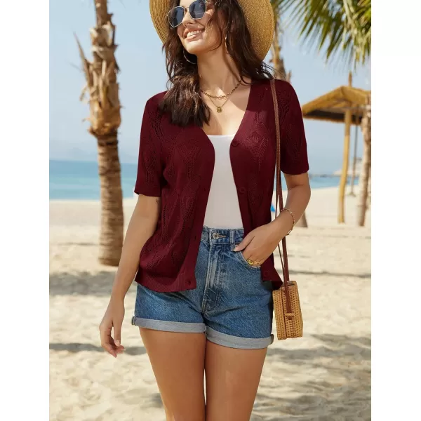 GRACE KARIN 2023 Summer Womens Short Sleeve Crochet Cardigan Shrug V Neck Bolero Sweater TopsBurgundy