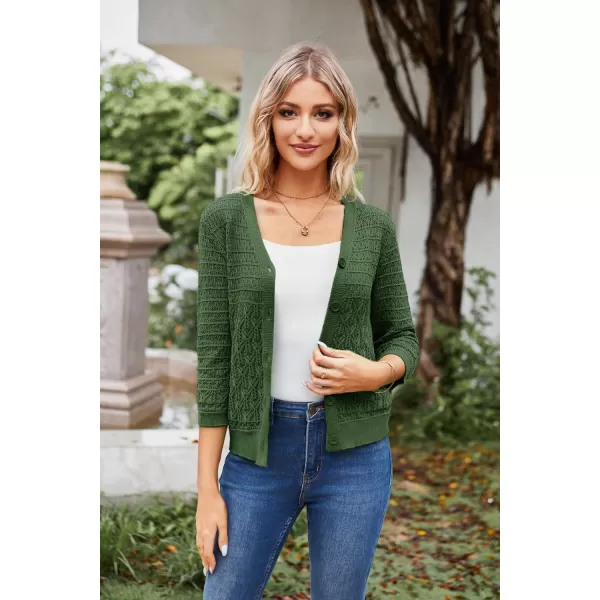 GRACE KARIN 2023 Womens 34 Sleeve Crochet Cropped Cardigans Shrug Bolero Sweater TopsArmy Green