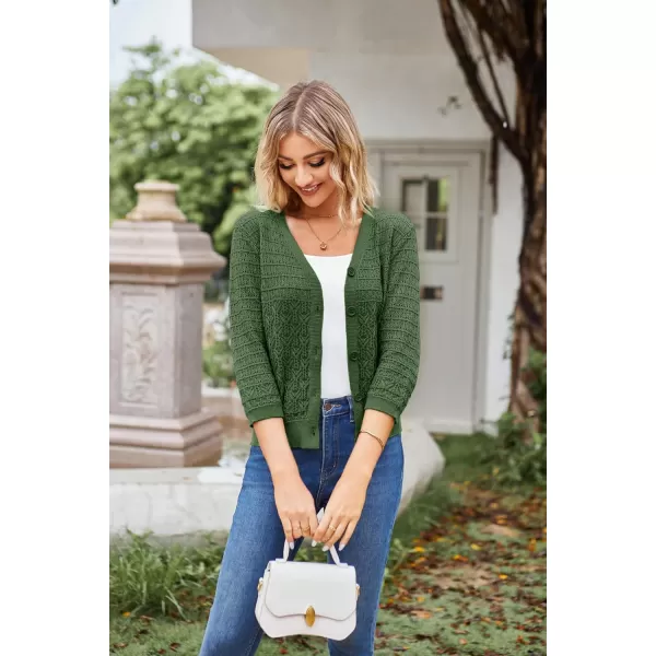 GRACE KARIN 2023 Womens 34 Sleeve Crochet Cropped Cardigans Shrug Bolero Sweater TopsArmy Green