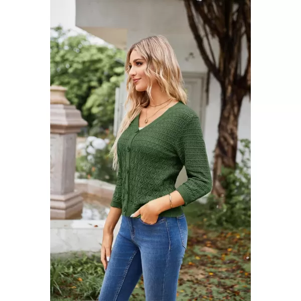 GRACE KARIN 2023 Womens 34 Sleeve Crochet Cropped Cardigans Shrug Bolero Sweater TopsArmy Green