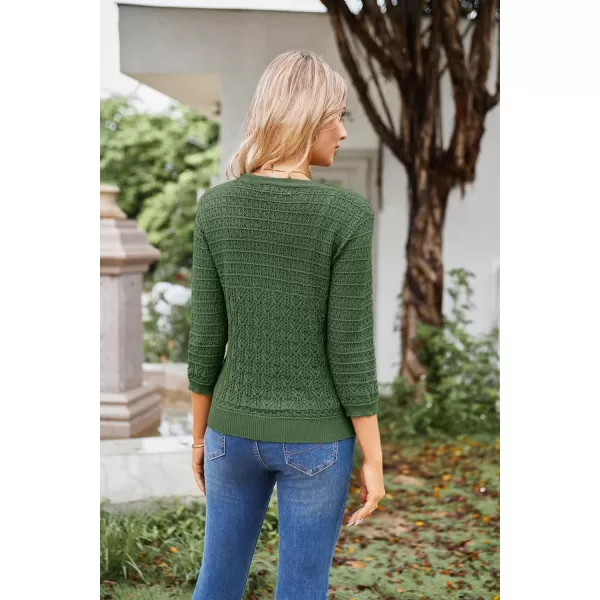 GRACE KARIN 2023 Womens 34 Sleeve Crochet Cropped Cardigans Shrug Bolero Sweater TopsArmy Green