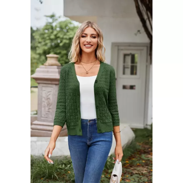 GRACE KARIN 2023 Womens 34 Sleeve Crochet Cropped Cardigans Shrug Bolero Sweater TopsArmy Green