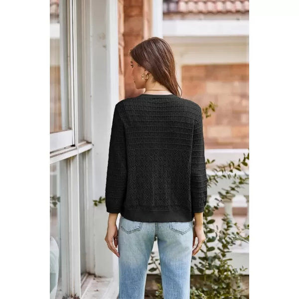 GRACE KARIN 2023 Womens 34 Sleeve Crochet Cropped Cardigans Shrug Bolero Sweater TopsBlack