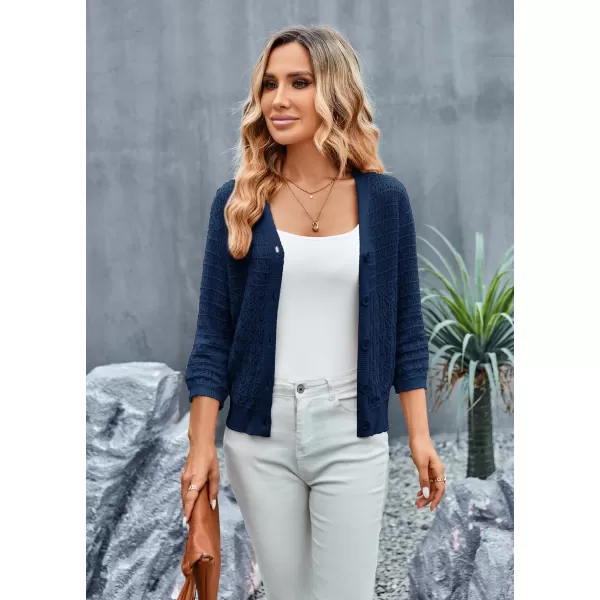 GRACE KARIN 2023 Womens 34 Sleeve Crochet Cropped Cardigans Shrug Bolero Sweater TopsDark Blue