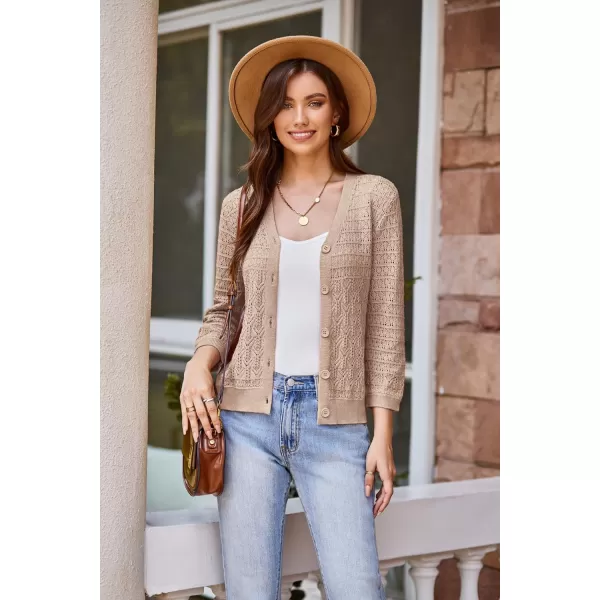 GRACE KARIN 2023 Womens 34 Sleeve Crochet Cropped Cardigans Shrug Bolero Sweater TopsDeep Apricot