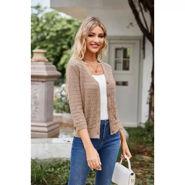 GRACE KARIN 2023 Womens 34 Sleeve Crochet Cropped Cardigans Shrug Bolero Sweater TopsDeep Apricot