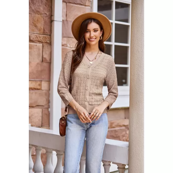 GRACE KARIN 2023 Womens 34 Sleeve Crochet Cropped Cardigans Shrug Bolero Sweater TopsDeep Apricot