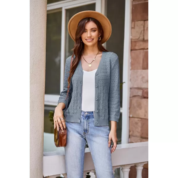 GRACE KARIN 2023 Womens 34 Sleeve Crochet Cropped Cardigans Shrug Bolero Sweater TopsGray Blue