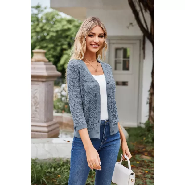 GRACE KARIN 2023 Womens 34 Sleeve Crochet Cropped Cardigans Shrug Bolero Sweater TopsGray Blue