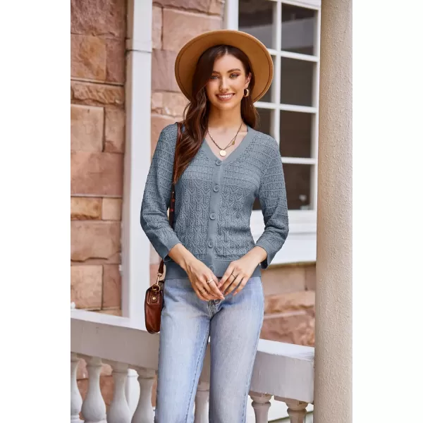 GRACE KARIN 2023 Womens 34 Sleeve Crochet Cropped Cardigans Shrug Bolero Sweater TopsGray Blue