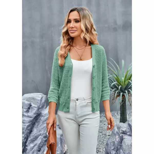 GRACE KARIN 2023 Womens 34 Sleeve Crochet Cropped Cardigans Shrug Bolero Sweater TopsLake Blue