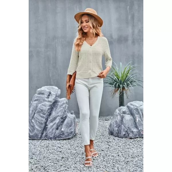 GRACE KARIN 2023 Womens 34 Sleeve Crochet Cropped Cardigans Shrug Bolero Sweater TopsLight Gray Green