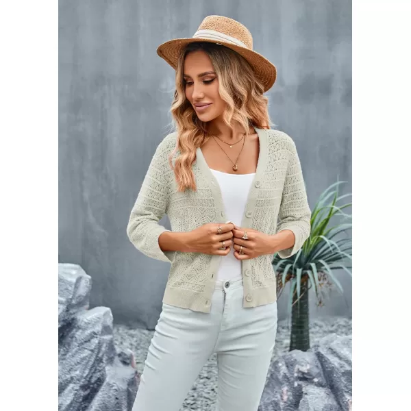 GRACE KARIN 2023 Womens 34 Sleeve Crochet Cropped Cardigans Shrug Bolero Sweater TopsLight Gray Green