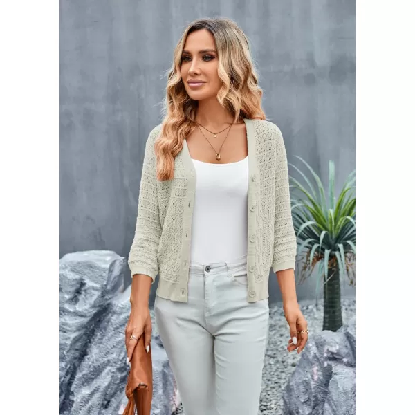 GRACE KARIN 2023 Womens 34 Sleeve Crochet Cropped Cardigans Shrug Bolero Sweater TopsLight Gray Green