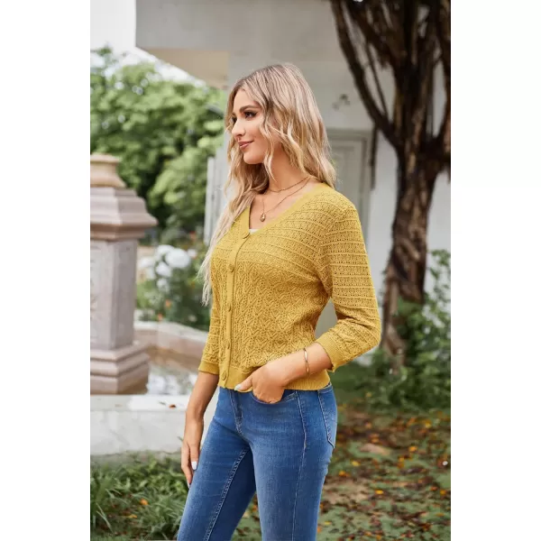 GRACE KARIN 2023 Womens 34 Sleeve Crochet Cropped Cardigans Shrug Bolero Sweater TopsMango Yellow