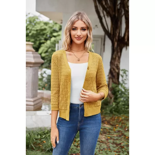 GRACE KARIN 2023 Womens 34 Sleeve Crochet Cropped Cardigans Shrug Bolero Sweater TopsMango Yellow