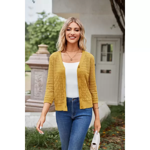 GRACE KARIN 2023 Womens 34 Sleeve Crochet Cropped Cardigans Shrug Bolero Sweater TopsMango Yellow