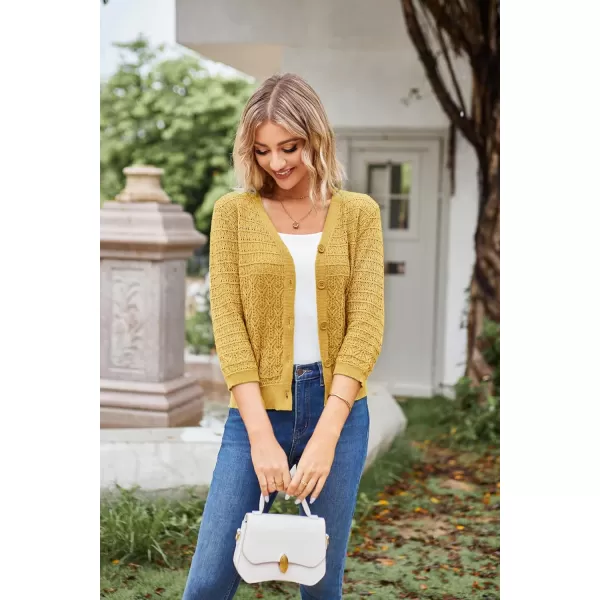 GRACE KARIN 2023 Womens 34 Sleeve Crochet Cropped Cardigans Shrug Bolero Sweater TopsMango Yellow