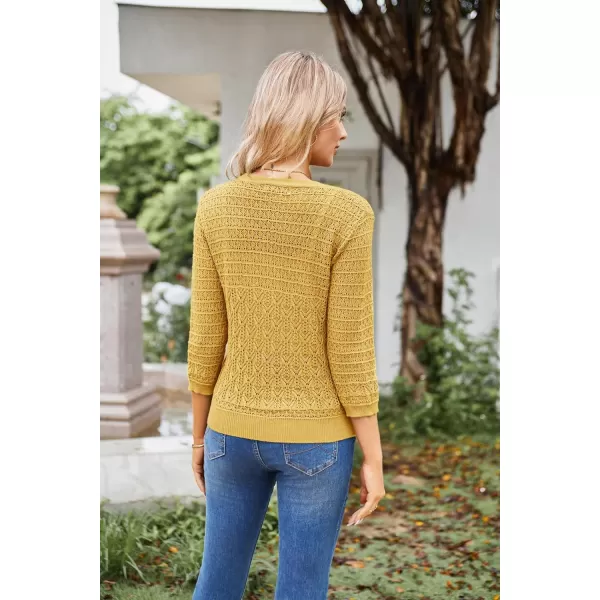 GRACE KARIN 2023 Womens 34 Sleeve Crochet Cropped Cardigans Shrug Bolero Sweater TopsMango Yellow