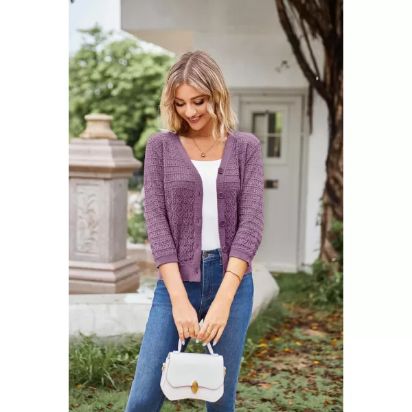 GRACE KARIN 2023 Womens 34 Sleeve Crochet Cropped Cardigans Shrug Bolero Sweater TopsPurple