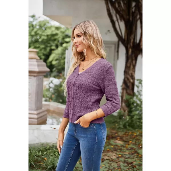 GRACE KARIN 2023 Womens 34 Sleeve Crochet Cropped Cardigans Shrug Bolero Sweater TopsPurple