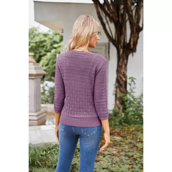 GRACE KARIN 2023 Womens 34 Sleeve Crochet Cropped Cardigans Shrug Bolero Sweater TopsPurple