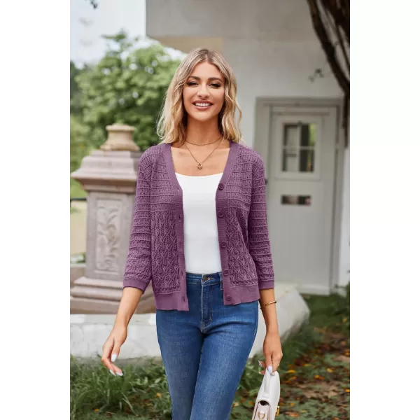 GRACE KARIN 2023 Womens 34 Sleeve Crochet Cropped Cardigans Shrug Bolero Sweater TopsPurple