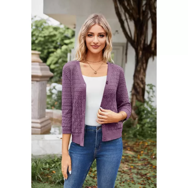 GRACE KARIN 2023 Womens 34 Sleeve Crochet Cropped Cardigans Shrug Bolero Sweater TopsPurple