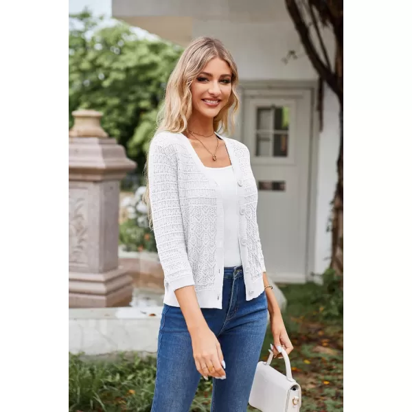 GRACE KARIN 2023 Womens 34 Sleeve Crochet Cropped Cardigans Shrug Bolero Sweater TopsWhite