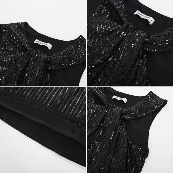 GRACE KARIN 2023 Womens Asymmetrical Twist Neck Sequin Top Slim Fit Cocktail Sparkle Tank TopsBlacksequin