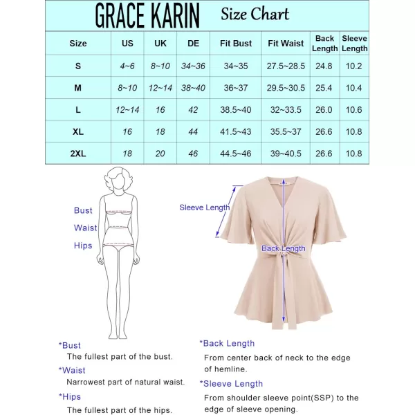 GRACE KARIN 2023 Womens Elegant Peplum Tops V Neck Tie Front Short Bell Sleeve Shirts Tops BlouseArmy Green