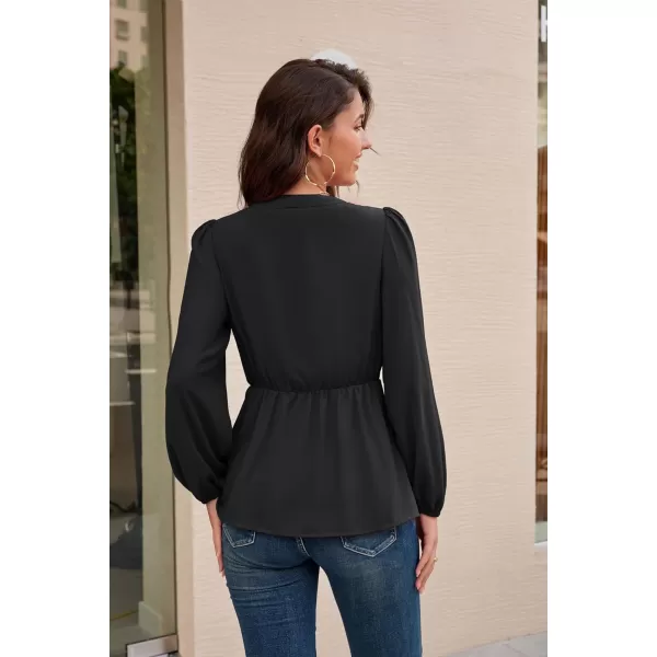 GRACE KARIN 2023 Womens Elegant Peplum Tops V Neck Tie Front Short Bell Sleeve Shirts Tops BlouseBlackl43