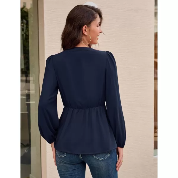 GRACE KARIN 2023 Womens Elegant Peplum Tops V Neck Tie Front Short Bell Sleeve Shirts Tops BlouseDark Bluel43