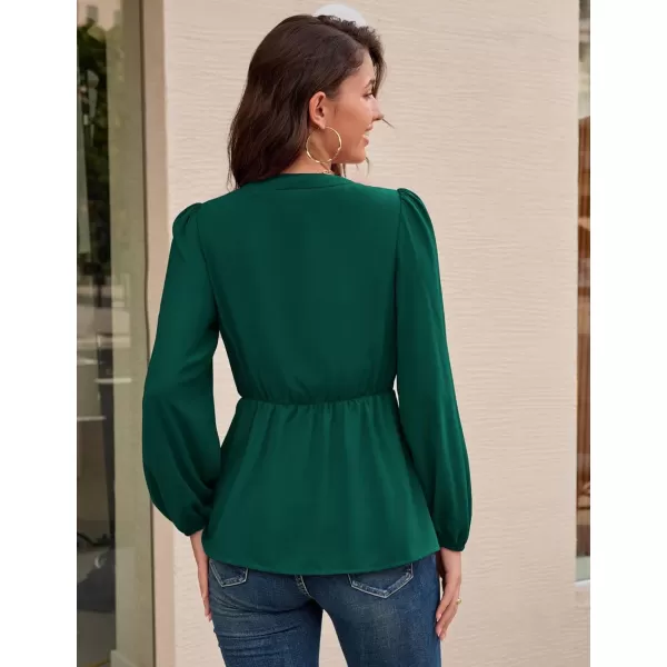 GRACE KARIN 2023 Womens Elegant Peplum Tops V Neck Tie Front Short Bell Sleeve Shirts Tops BlouseDark Greenl43