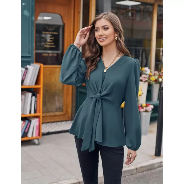 GRACE KARIN 2023 Womens Elegant Peplum Tops V Neck Tie Front Short Bell Sleeve Shirts Tops BlouseGray Bluel43